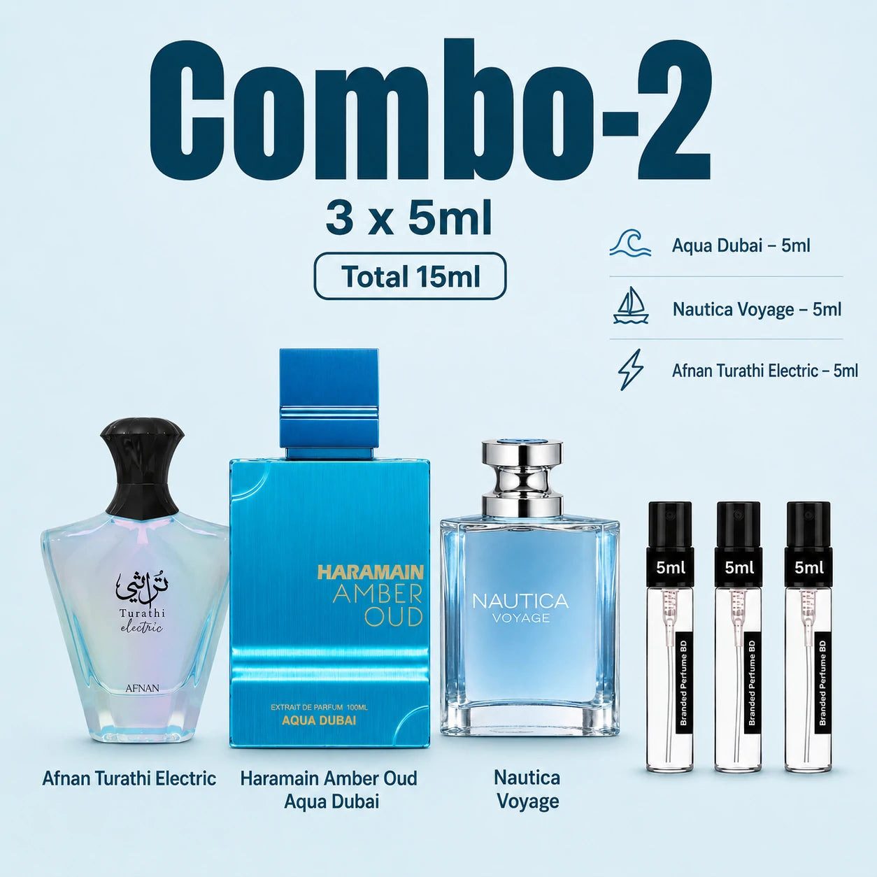 Aqua Fresh Combo summer perfume samples in 3x5ml decant size with aquatic and refreshing scents
