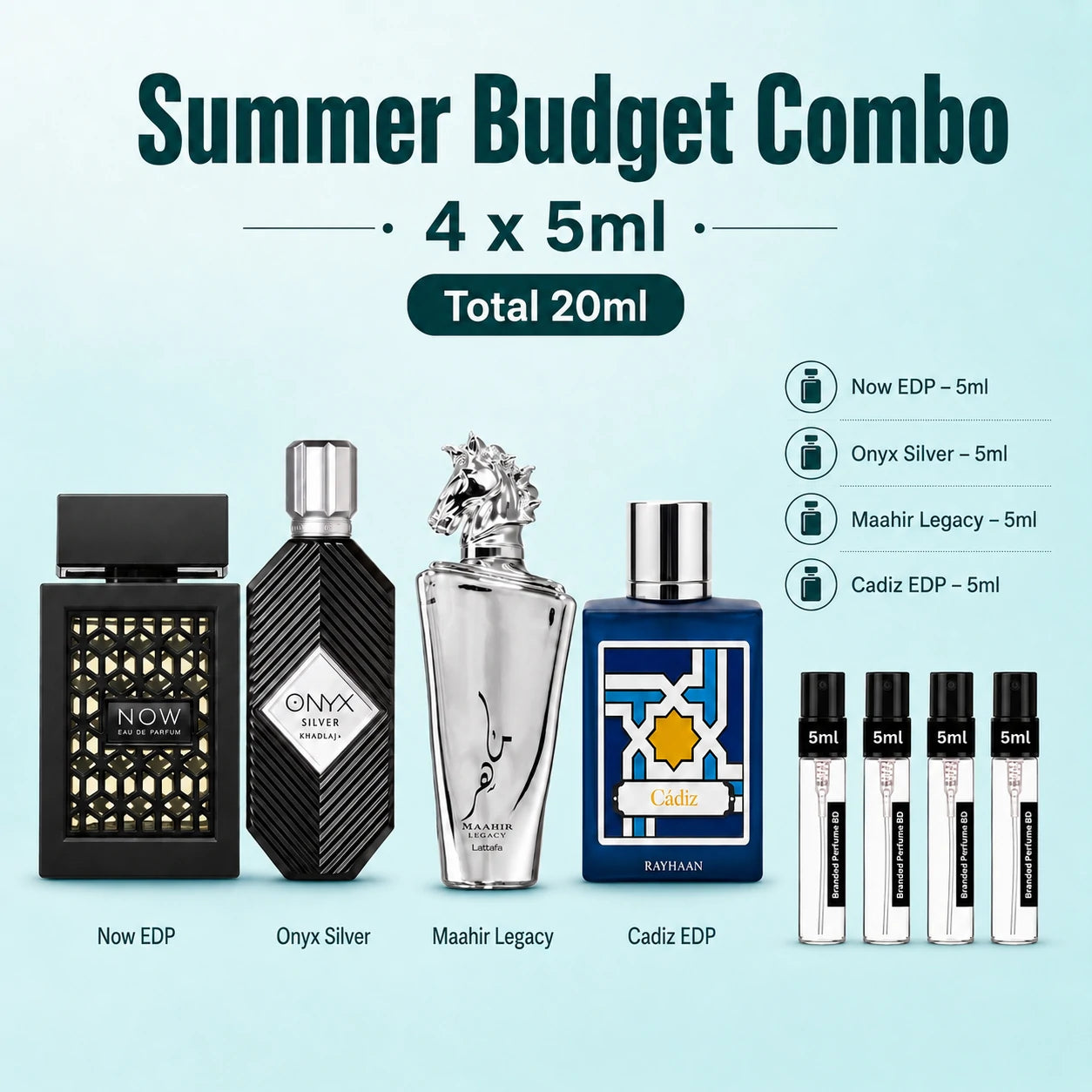 Summer Budget Combo affordable summer fragrances in 3x5ml perfume decant set