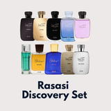 Hawas Discovery Set by Branded Perfume BD with ten 1.5ml perfume samples, arranged in a sleek display.