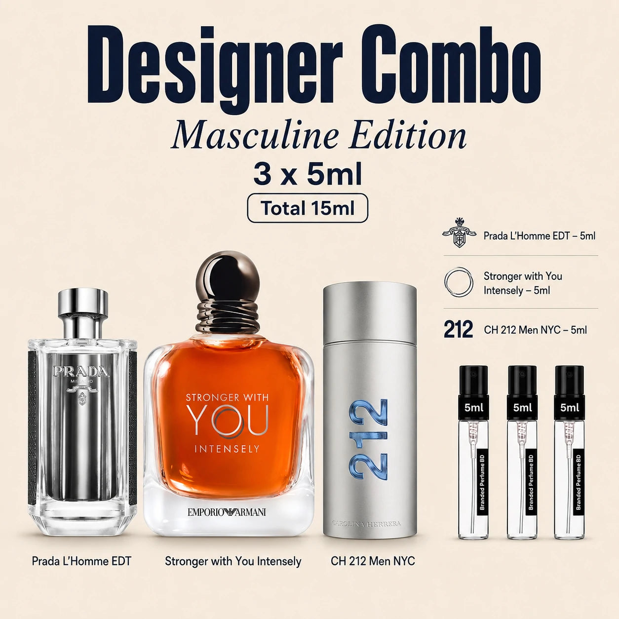 Designer Masculine Combo bold perfume samples in 3x5ml decant set
