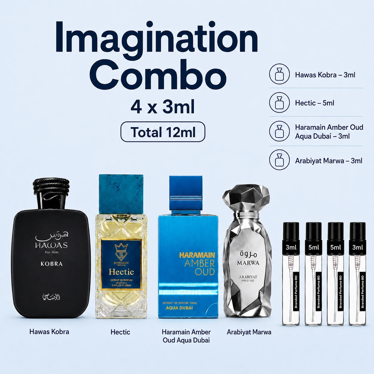 Imagination Combo premium men perfume samples in 4x3ml decant size