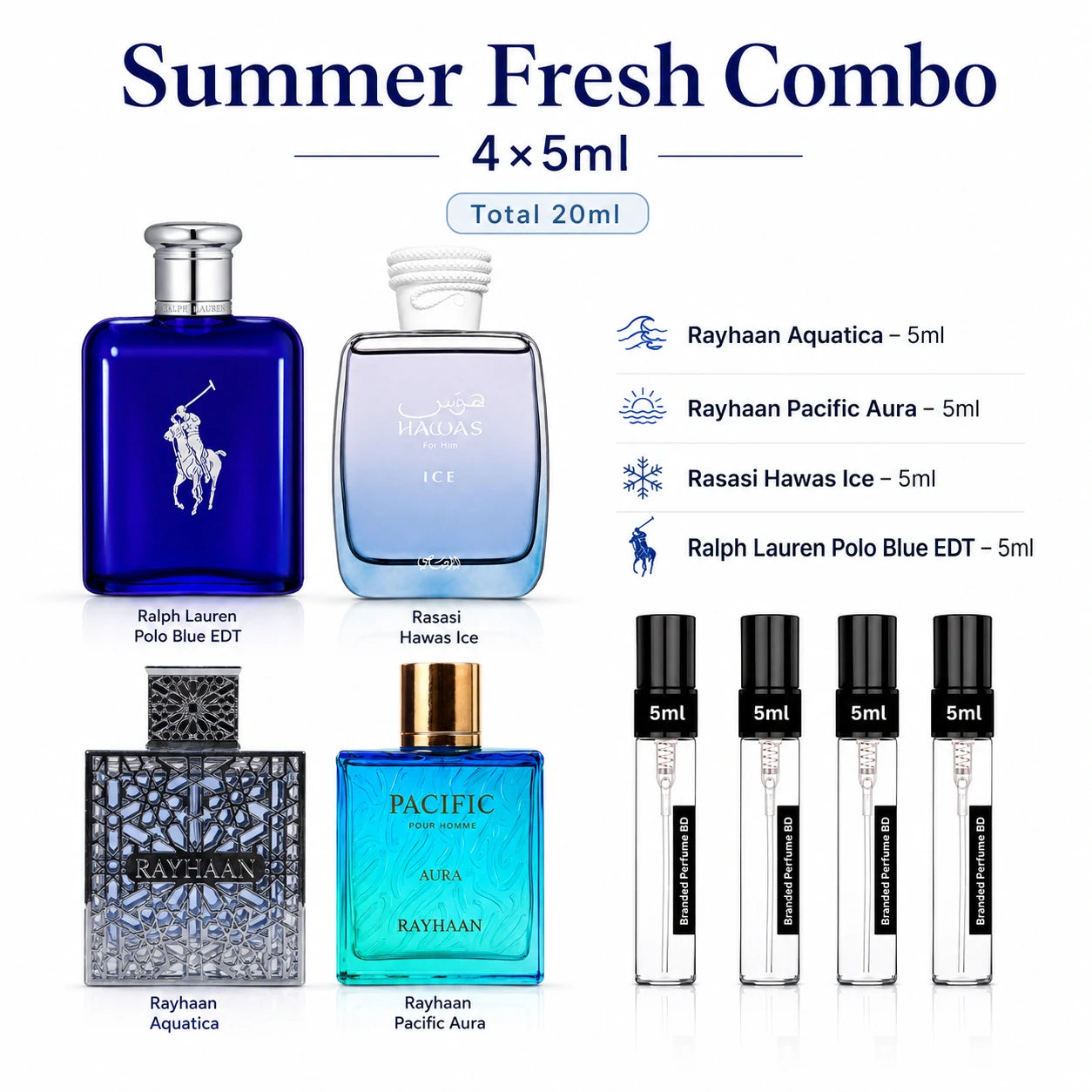 Summer Fresh Combo aquatic and clean perfume decants in 4x5ml size